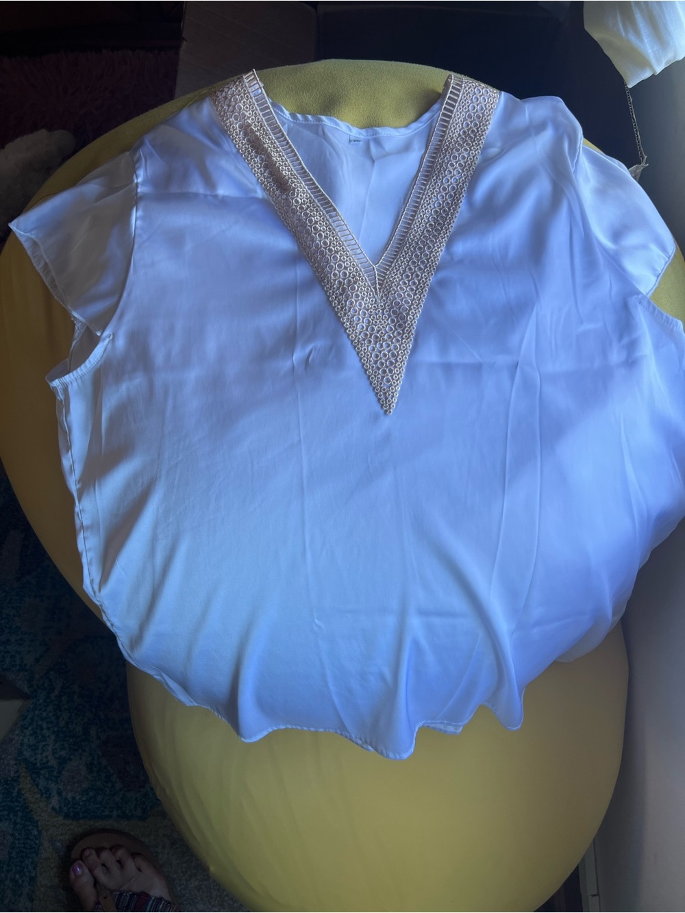 Women’s White V-Neck Blouse with Lace Trim